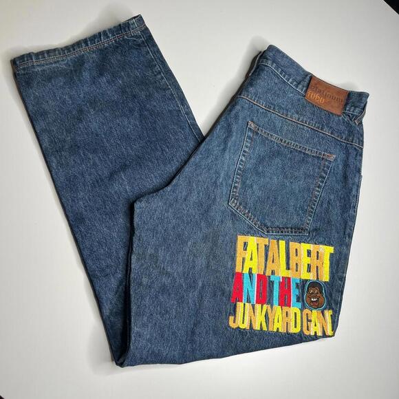 Platinum FUBU Fat Albert Jeans W36 L32 Denim Embroidered Junkyard Hip Hop Y2K - Picture 11 of 15